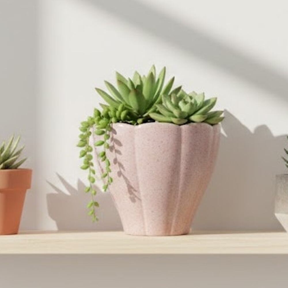 Vintage Pink Speckled Flowerpot Red Wing USA 1960 AND 1950s ribbed SUCCULENTS